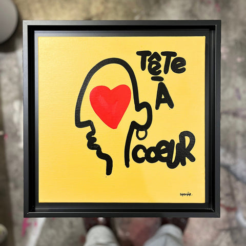 Tête à cœur I Œuvre originale sur toile de L’oiseau noir 30X30