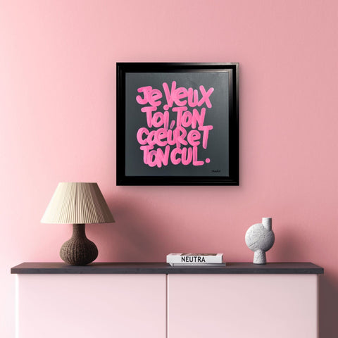 Ton cœur et ton cul I Œuvre originale sur toile de L’oiseau noir 30x30