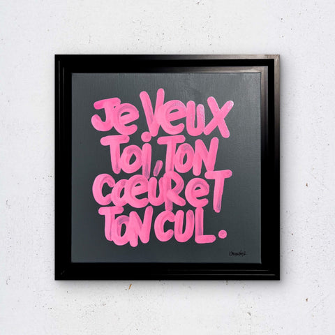 Ton cœur et ton cul I Œuvre originale sur toile de L’oiseau noir 30x30