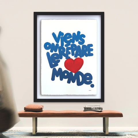 Viens on répare le monde  I Œuvre originale de L’oiseau noir 56x76