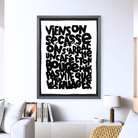 Viens on se casse I Œuvre originale de L’oiseau noir 56x76