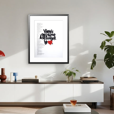 Viens on s'aime à se fouler le cœur I Œuvre originale encadrée de L’oiseau noir 46x61