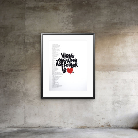 Viens on s'aime à se fouler le cœur I Œuvre originale encadrée de L’oiseau noir 46x61