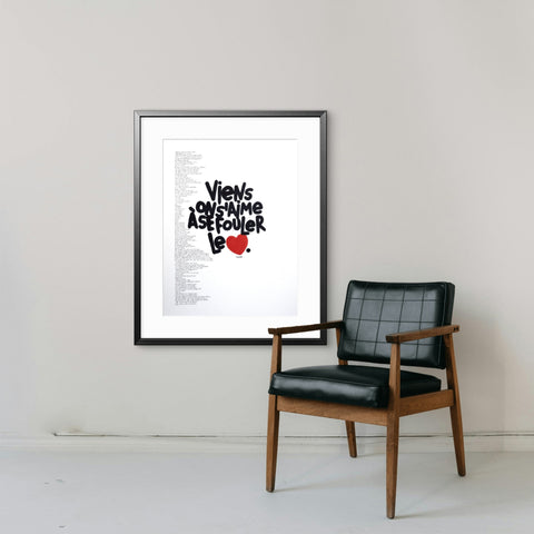 Viens on s'aime à se fouler le cœur I Œuvre originale encadrée de L’oiseau noir 46x61