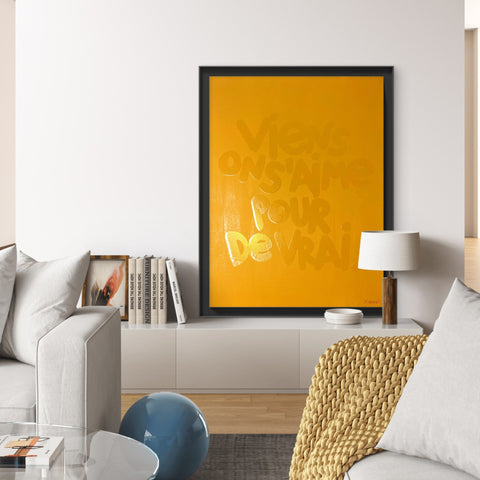 Viens on s'aime pour de vrai I Œuvre originale sur toile et caisse américaine de L’oiseau noir 80x60