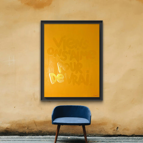 Viens on s'aime pour de vrai I Œuvre originale sur toile et caisse américaine de L’oiseau noir 80x60