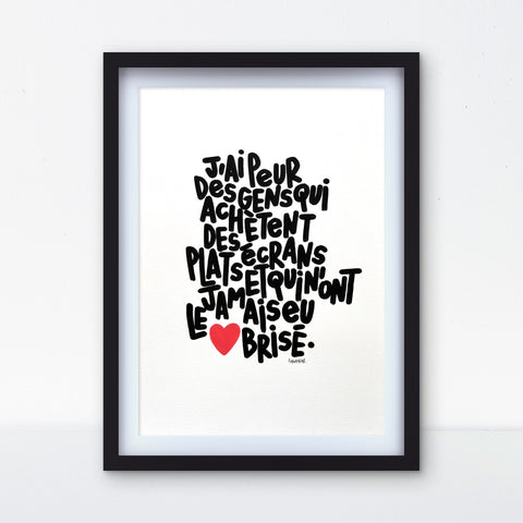 Écrans plats I Œuvre originale encadrée de L’oiseau noir 30x42